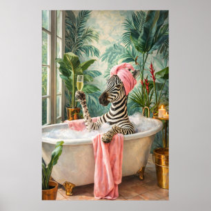 Zebra-Badezimmer-Druck, Lustige Tier-Spa-Wandkunst Poster