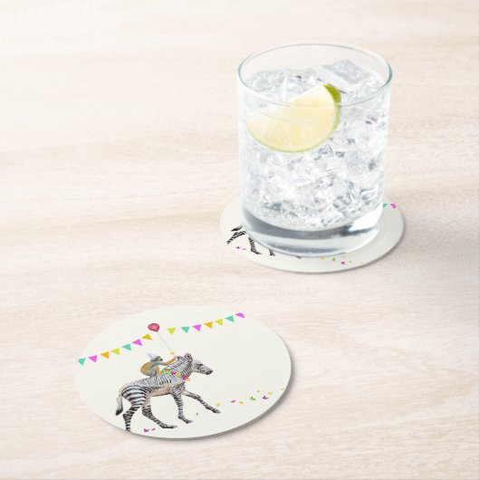 Zebra Balloon Party Coasters Runder Pappuntersetzer (Vor Ort)
