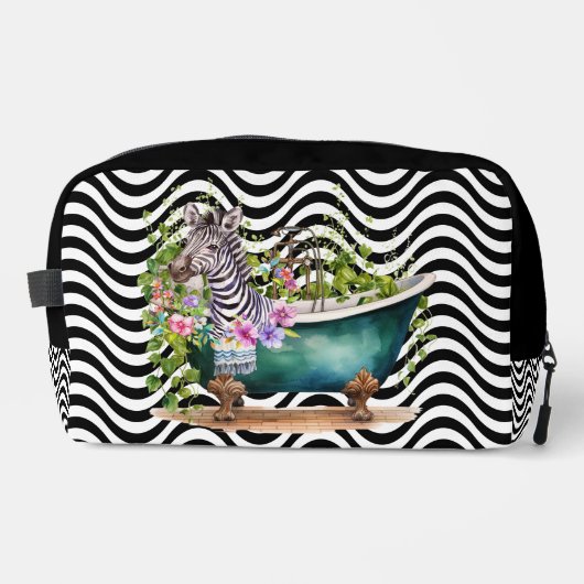 Zebra Bathtub Schwarz-weiße Wavy Stripes Psychedel Waschbeutel (Vorderseite)