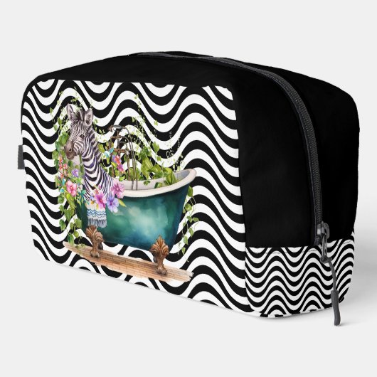 Zebra Bathtub Schwarz-weiße Wavy Stripes Psychedel Waschbeutel (Rechte Ecke)