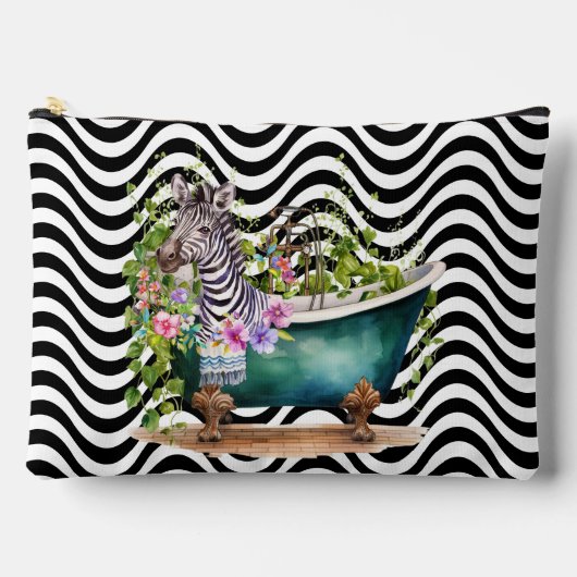 Zebra Bathtub Schwarz-weiße Wavy Stripes Psychedel Zubehörtasche (Vorderseite)