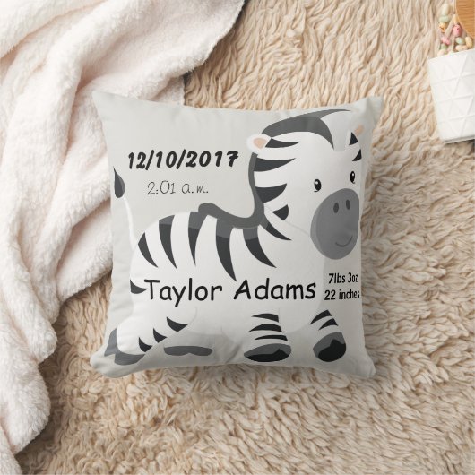 Zebra Birth Stats Baby Kinderzimmer Kissen (Decke)