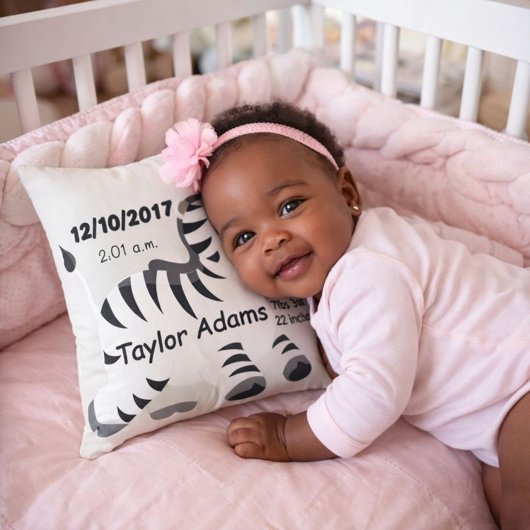 Zebra Birth Stats Baby Kinderzimmer Kissen