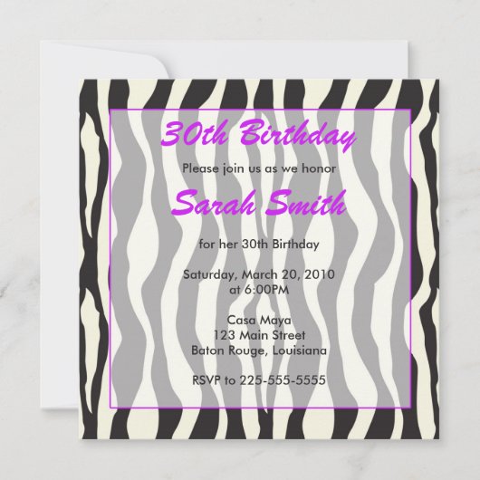 Zebra Birthday Einladung (Vorderseite)
