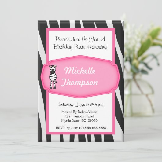Zebra Birthday Einladung (Stehend Vorderseite)