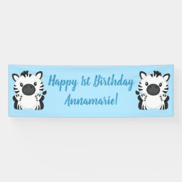 Zebra Birthday Party Blue Banner