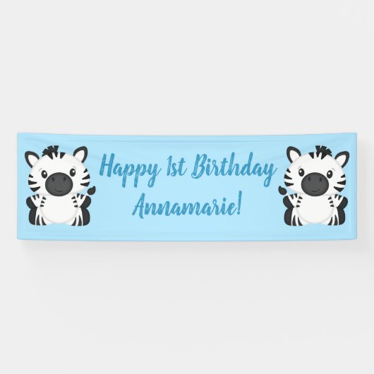 Zebra Birthday Party Blue Banner (Horizontal)