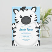 Zebra Birthday Party Blue Einladung (Stehend Vorderseite)