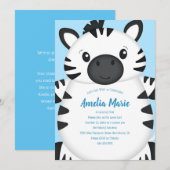 Zebra Birthday Party Blue Einladung (Vorne/Hinten)