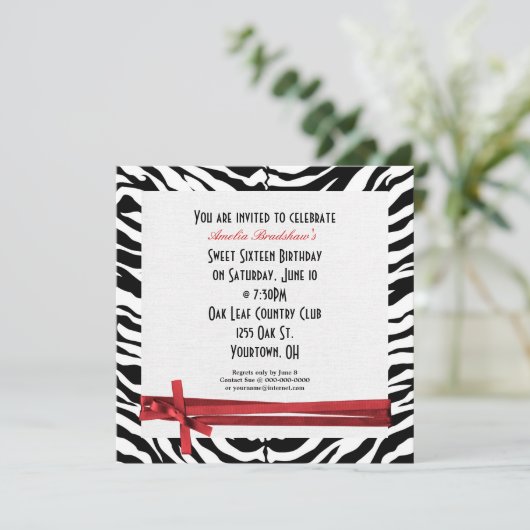 Zebra Birthday Party Einladung (Stehend Vorderseite)