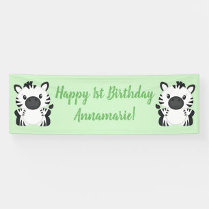 Zebra Birthday Party Green Banner
