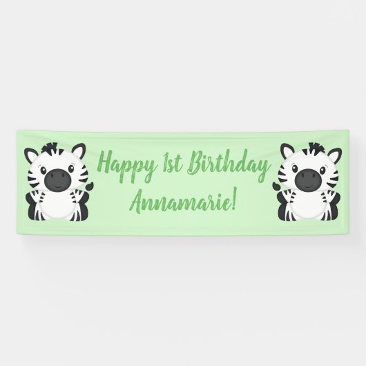 Zebra Birthday Party Green Banner (Horizontal)