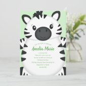 Zebra Birthday Party Green Einladung (Stehend Vorderseite)