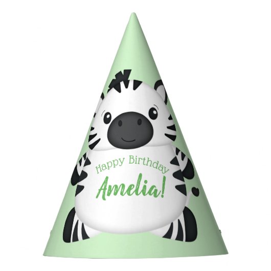 Zebra Birthday Party Green Partyhütchen (Vorderseite)