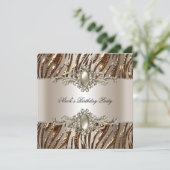 Zebra Birthday Party Pearl Cream Coffee Einladung (Stehend Vorderseite)