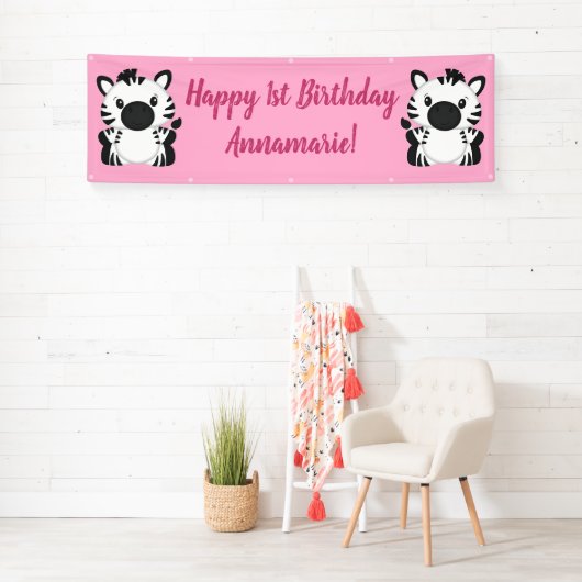 Zebra Birthday Party Pink Banner (Insitu)