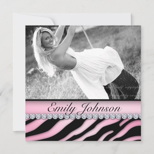 Zebra Birthday Party Pink Black Juwelier Einladung (Vorderseite)