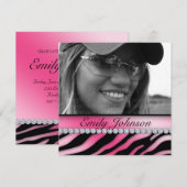 Zebra Birthday Party Pink Black Juwelier Einladung (Vorne/Hinten)