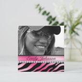 Zebra Birthday Party Pink Black Juwelier Einladung (Stehend Vorderseite)