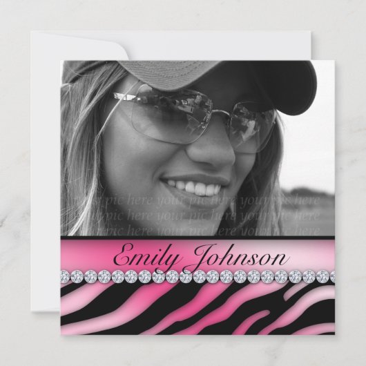 Zebra Birthday Party Pink Black Juwelier Einladung (Vorderseite)