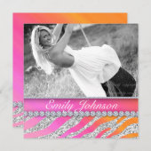 Zebra Birthday Party Rosa Orange Juwelen Einladung (Vorne/Hinten)