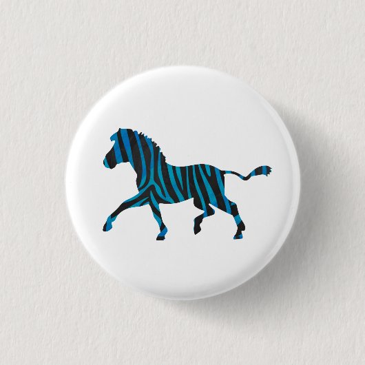 Zebra Black and Blue Silhouette Button (Vorderseite)