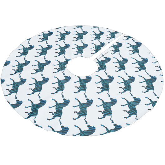 Zebra Black and Blue Silhouette Polyester Weihnachtsbaumdecke (Schrägansicht)