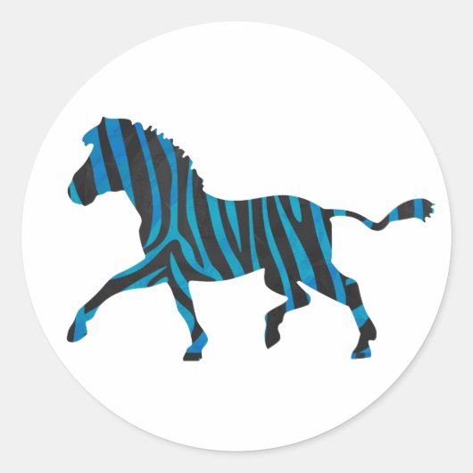 Zebra Black and Blue Silhouette Runder Aufkleber (Vorderseite)