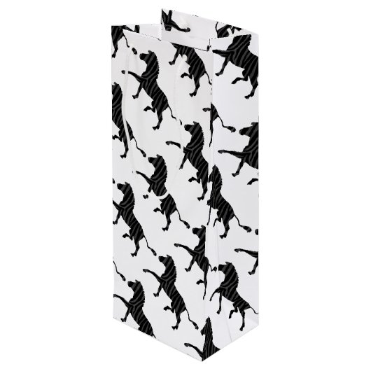 Zebra Black and Gray Print Silhouette Geschenktüte Für Weinflaschen (Rückseite Schrägansicht)