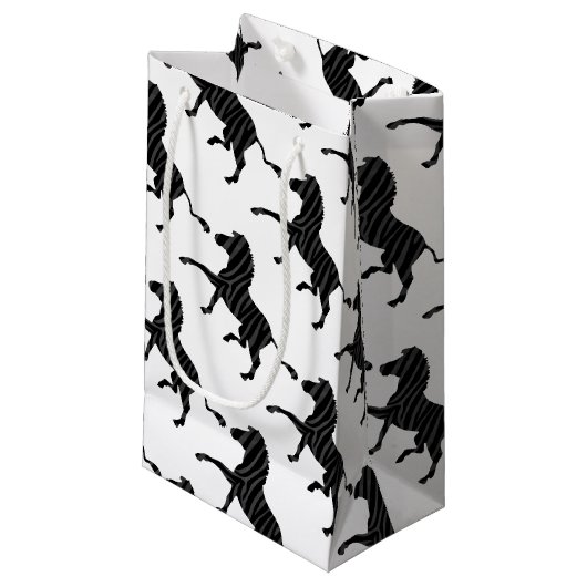 Zebra Black and Gray Print Silhouette Kleine Geschenktüte (Vorderseite Schrägansicht)