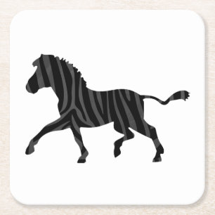 Zebra Black and Gray Print Silhouette Rechteckiger Pappuntersetzer