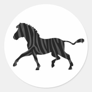 Zebra Black and Gray Print Silhouette Runder Aufkleber