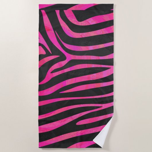 Zebra Black and Hot Pink Art Strandtuch (Vorderseite)
