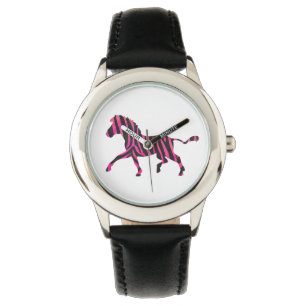 Zebra Black and Hot Pink Silhouette Armbanduhr