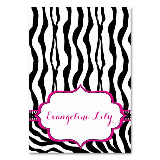 Zebra Black and Hot Pink Zent Table Card Tischnummer (Vorderseite)