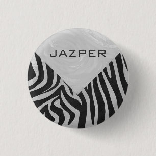 Zebra Black and Light Gray Monogram Button