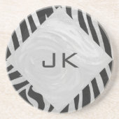 Zebra Black and Light Gray Monogram Getränkeuntersetzer (Vorne)