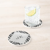 Zebra Black and Light Gray Monogram Getränkeuntersetzer (Seite)