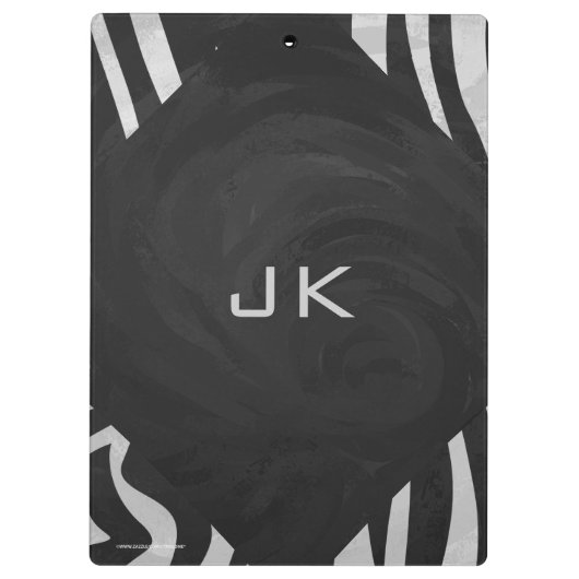 Zebra Black and Light Gray Monogram Klemmbrett (Rückseite)