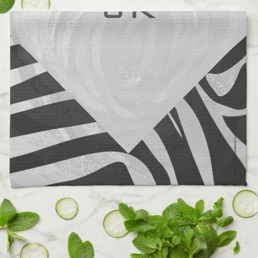 Zebra Black and Light Gray Monogram Küchentuch (Gefaltet)