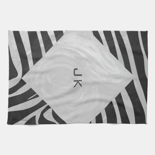 Zebra Black and Light Gray Monogram Küchentuch (Horizontal)