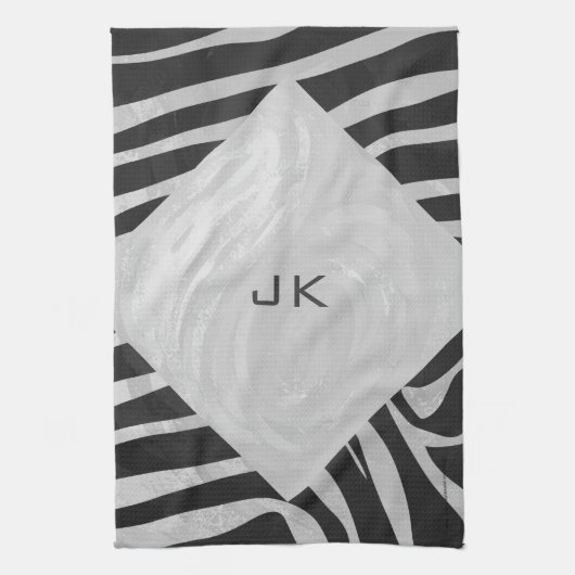 Zebra Black and Light Gray Monogram Küchentuch (Vertikal)