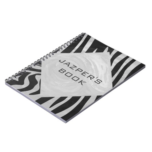 Zebra Black and Light Gray Monogram Notizblock (Linke Seite)