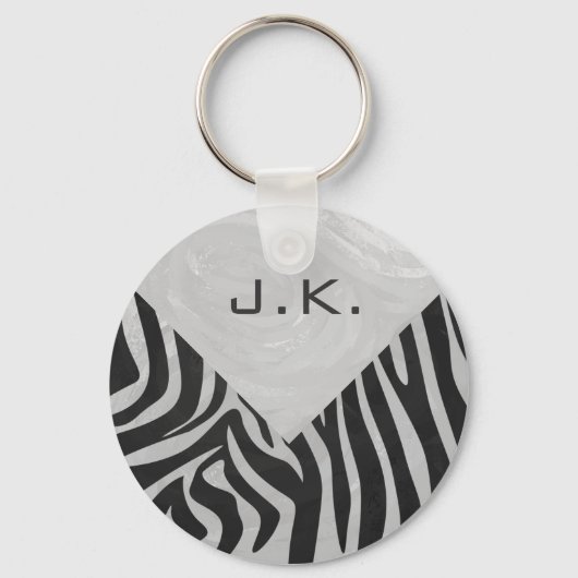 Zebra Black and Light Gray Monogram Schlüsselanhänger (Vorderseite)