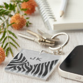Zebra Black and Light Gray Monogram Schlüsselanhänger (Vorderseite rechts)
