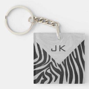 Zebra Black and Light Gray Monogram Schlüsselanhänger