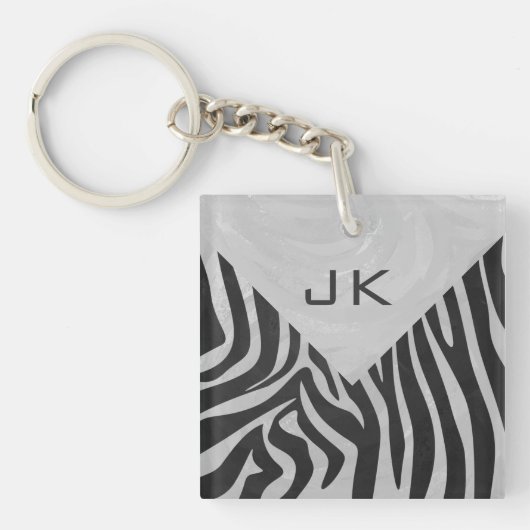 Zebra Black and Light Gray Monogram Schlüsselanhänger (Vorderseite)