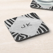Zebra Black and Light Gray Monogram Untersetzer (Linke Seite)