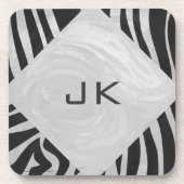 Zebra Black and Light Gray Monogram Untersetzer (Vorderseite)