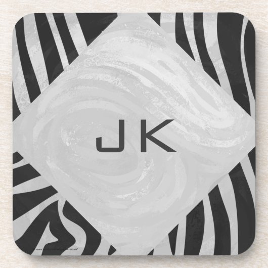 Zebra Black and Light Gray Monogram Untersetzer (Vorderseite)